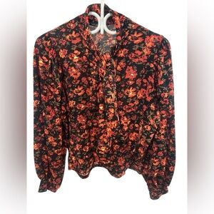 Zara Floral Black and Orange Women's Top